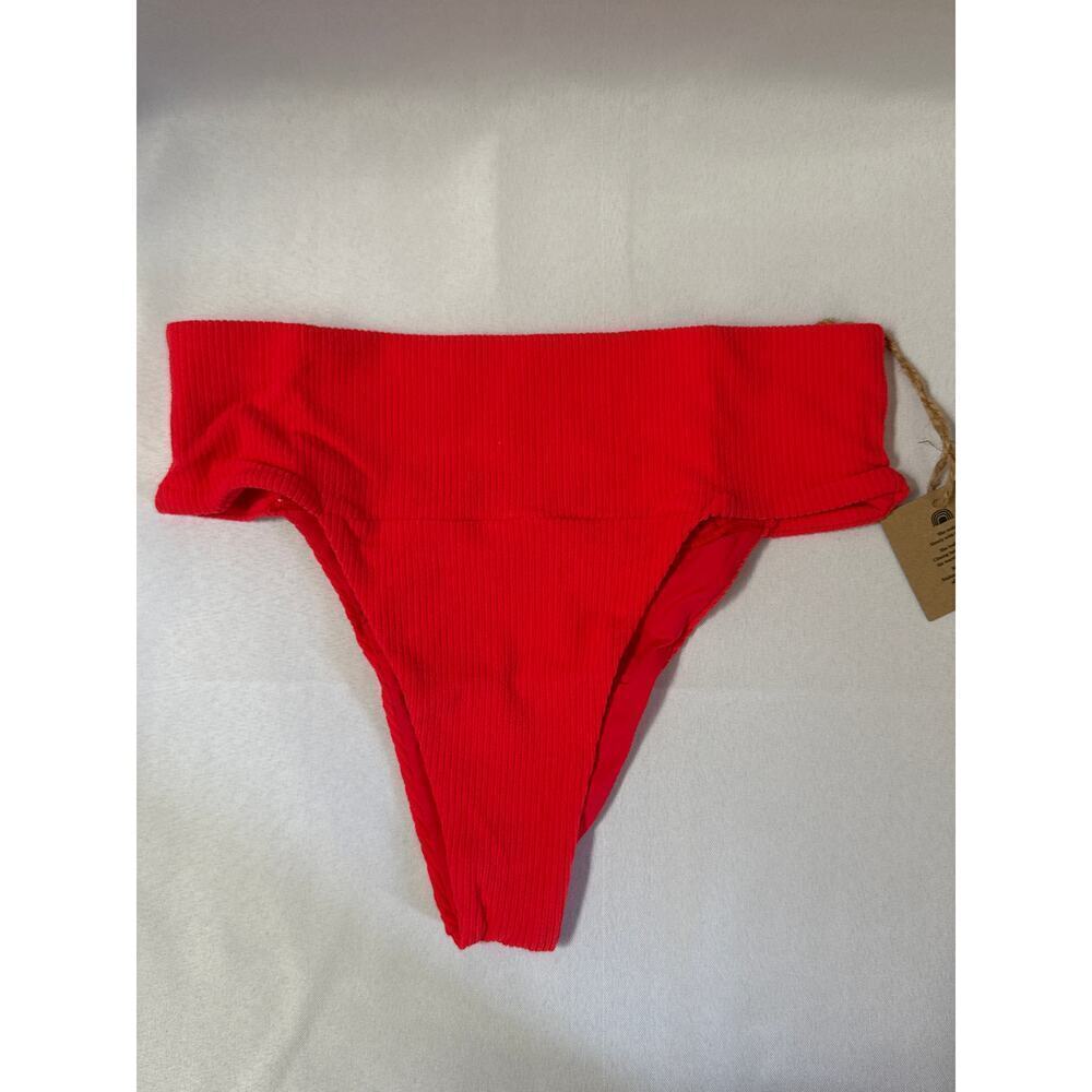 FP Banded Waist Bikini Bottom Fire Coral Ribbed Sz SM